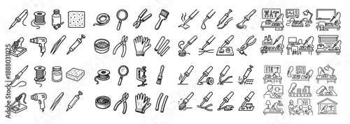 Hand tools and electronics work icons