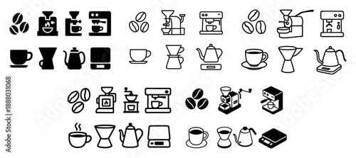 Icons of coffee makers and accessories