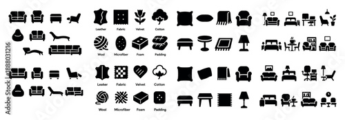 Furniture icons set: sofas, chairs, tables