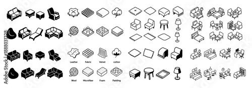 Isometric furniture and material icons