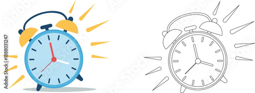 Alarm Clock Icon in Color and Outline Style Vector Illustration for Time Management Reminder and Wake Up Concept_
