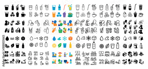 Beverage icons and human figures collection
