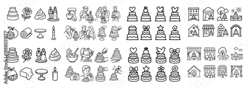 Wedding cake icons and baking tools