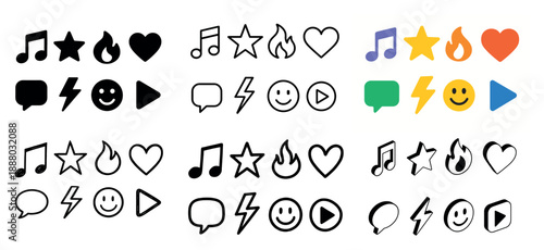 Colorful music and symbol icons set