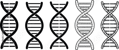 DNA double helix icon set in bold and textured styles for genetics biology science and medical research designs