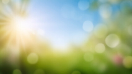 Blurred bokeh nature background with colorful flowers in the garden