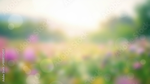 Blurred bokeh nature background with colorful flowers in the garden