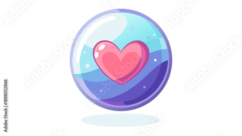 A glowing heart inside a transparent bubble, dreamy Valentine concept, isolated white