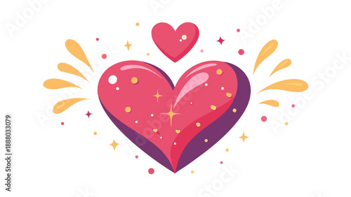 A heart releasing tiny sparkles of affection, whimsical surreal style, white background