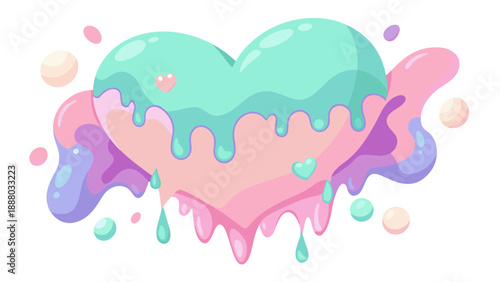 A heart melting into soft pastel shapes, dreamy surreal silliness, white background
