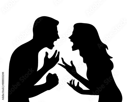 silhouette of a married couple arguing, vector illustration
