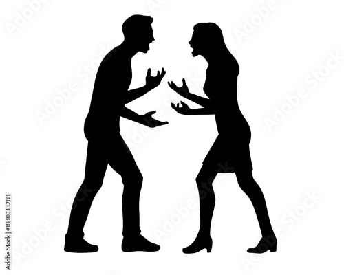 Silhouette of a married couple having a big fight, vector illustration.
