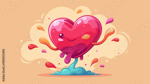 A heart bouncing gently like jelly, playful Valentine surreal illustration, isolated