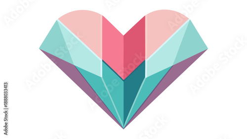 A heart folded like origami, soft pastel surreal design, white background