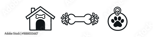 black and white outline dog house outline chew toy collar tag