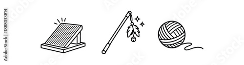 black and white outline scratching pad toy wand yarn string