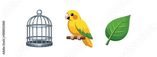 full color flat bird cage silver parrot green leaf