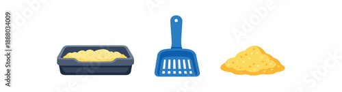 full color flat litter box gray scoop blue sand