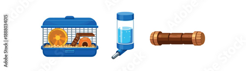 full color flat hamster cage blue bottle clear bar brown