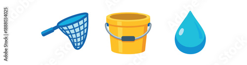 full color flat fish net blue bucket droplet cyan