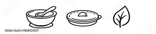 black and white outline reusable baby bowl silicone lid leaf logo