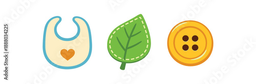 full color flat bib cream stitched leaf green button