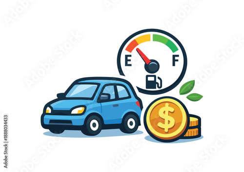 full color flat icon small with fuel gauge icon and coin symbol mindful transport costs