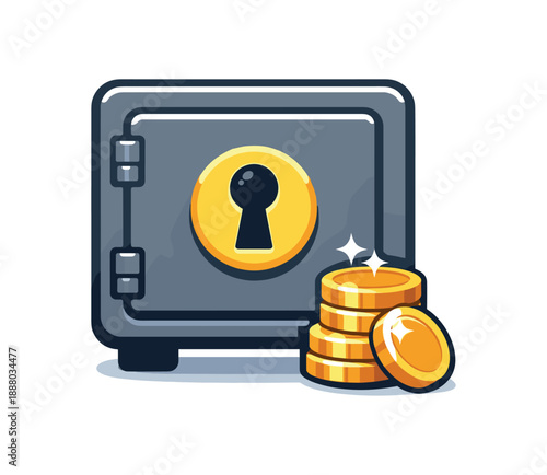 full color flat icon safe box with keyhole and subtle coin shine secure savings