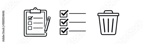 black and white outline digital checklist board checked items trash icon for completed tasks