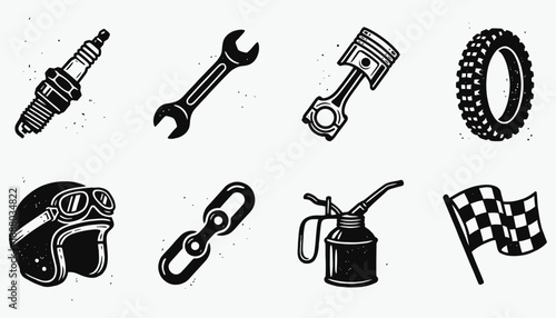 Black and White Hand-Drawn Garage Elements Vector Illustrations