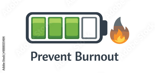 full color flat icon little flame icon dimmed down next to battery symbol preventing burnout not collapse