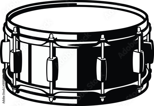 Snare drum black and white vector on white background.