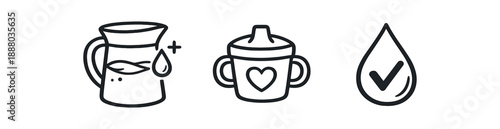 black and white outline safe water carafe small baby cup droplet with checkmark inside