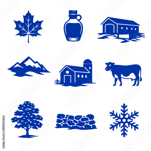 vector isolated blue color Vermont traditional cultural symbols