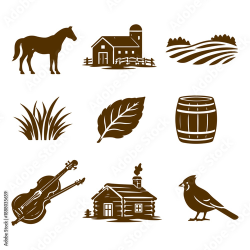 vector isolated brown color Kentucky traditional cultural symbols