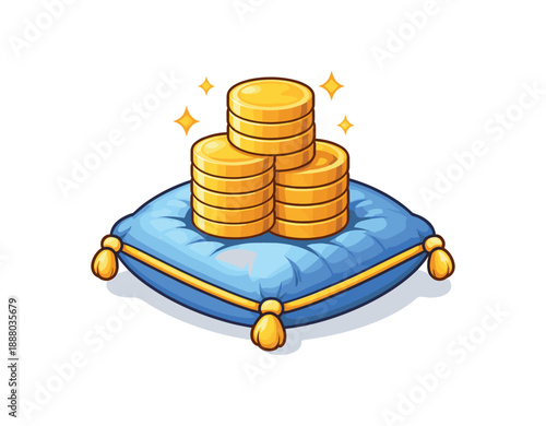 full color flat icon soft cushion under stack of coins financial safety buffer