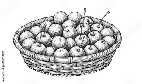 Assortment of fresh berries and fruits with a woven basket isolated on transparent background
