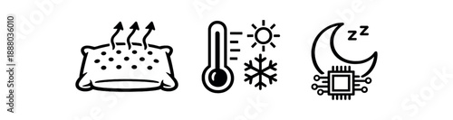 black and white outline pillow with airflow holes temperature icon sleep comfort tech