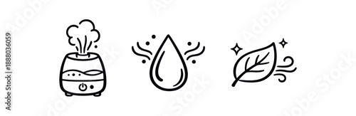 black and white outline air humidifier outline droplet mist leaf clean air