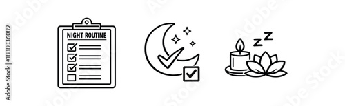 black and white outline night routine checklist board moon checkbox calm habit