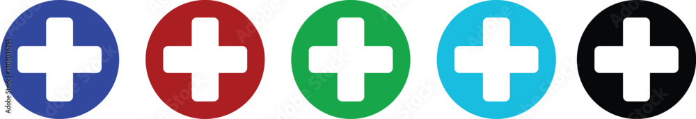 Obraz premium Medical plus icons set featuring healthcare cross symbols in flat and line style, isolated on transparent background, hospital emergency aid sign illustration collection and group