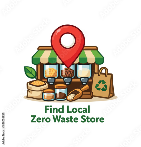 full color flat icon map pin over bulk shop icon find local zero waste store