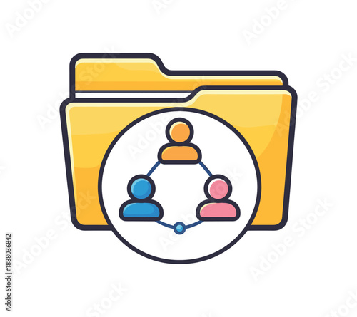 full color flat icon file folder with shared people simple collaboration symbol for remote