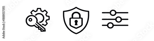black and white outline key and gear icon privacy settings control