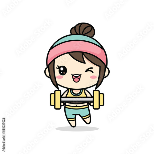 Happy Woman Exercising with Dumbbells