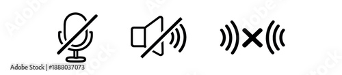 black and white outline microphone muted icon sound waves crossed