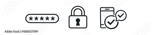 black and white outline password dots row lock icon authentication