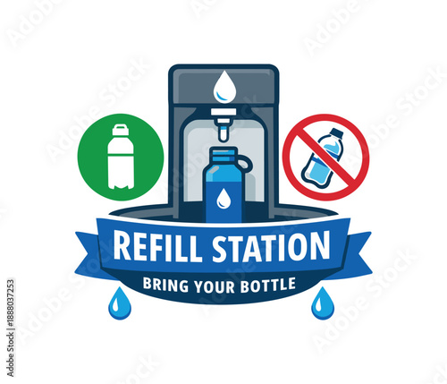 full color flat icon refill fountain symbol for water bottle public space no disposable bottles
