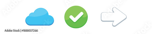 full color flat cloud blue checkmark green arrow white