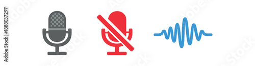 full color flat microphone gray mute icon red wave blue